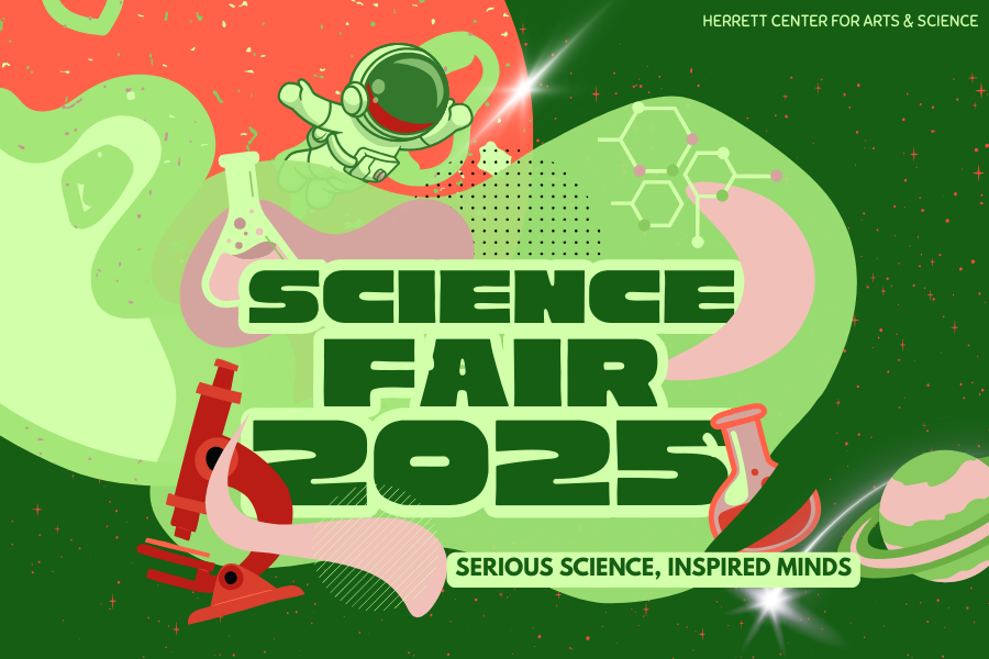 Astronaut on a green background with the text Science Fair 2025