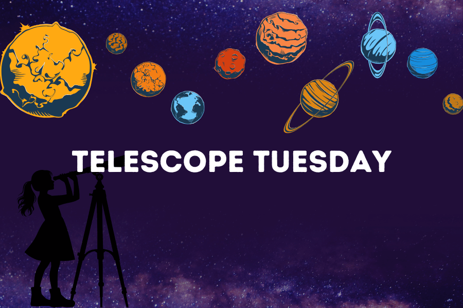 Planets above the text Telescope Tuesday