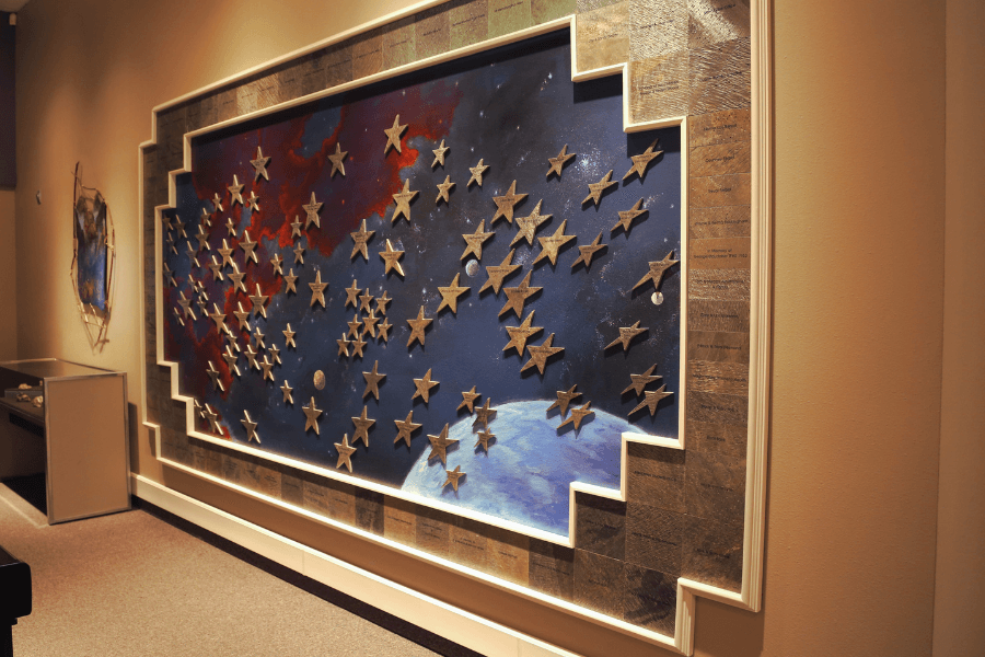 Side shot of the stars that represent past financial donors of the Herrett Center