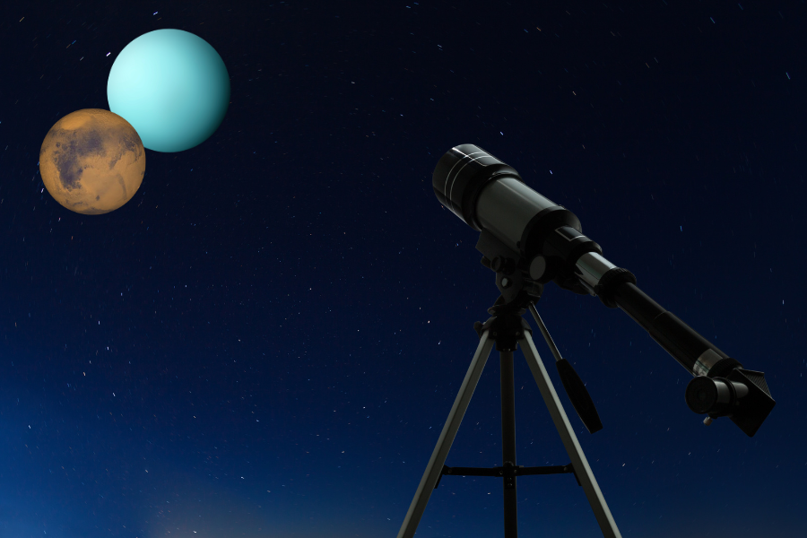 Image of a telescope pointed up at mars and uranus