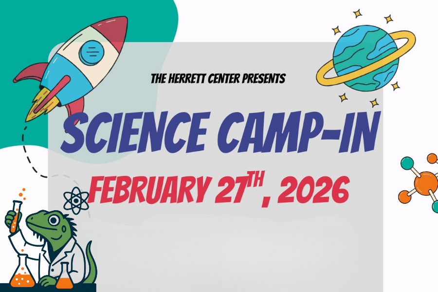 Image of the text "Science Camp In" with generic science things around it