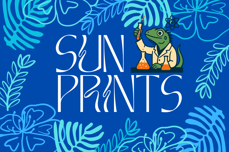 A blue and white sun print of flowers