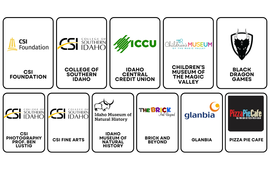 Business logos for CSI Foundation, CSI, ICCU, Black Dragon Games, Pizza Pie, 