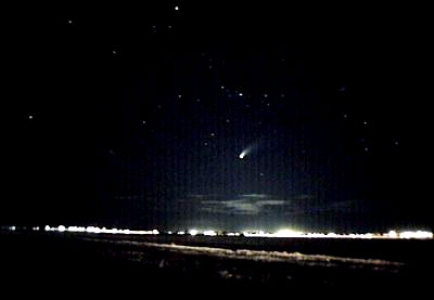 Comet Hale-Bopp amongst the stars of Perseus, as seen from 1 mile NW of the College of Southern Idaho campus.