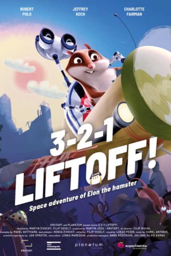 Cartoon hamster flying in a home-made aircraft