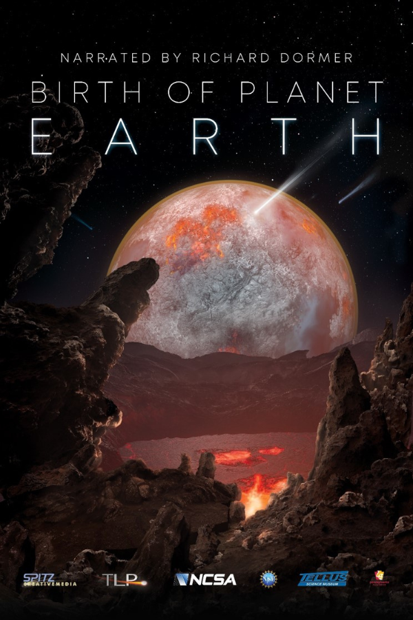 A dark canyon with a planet in the sky